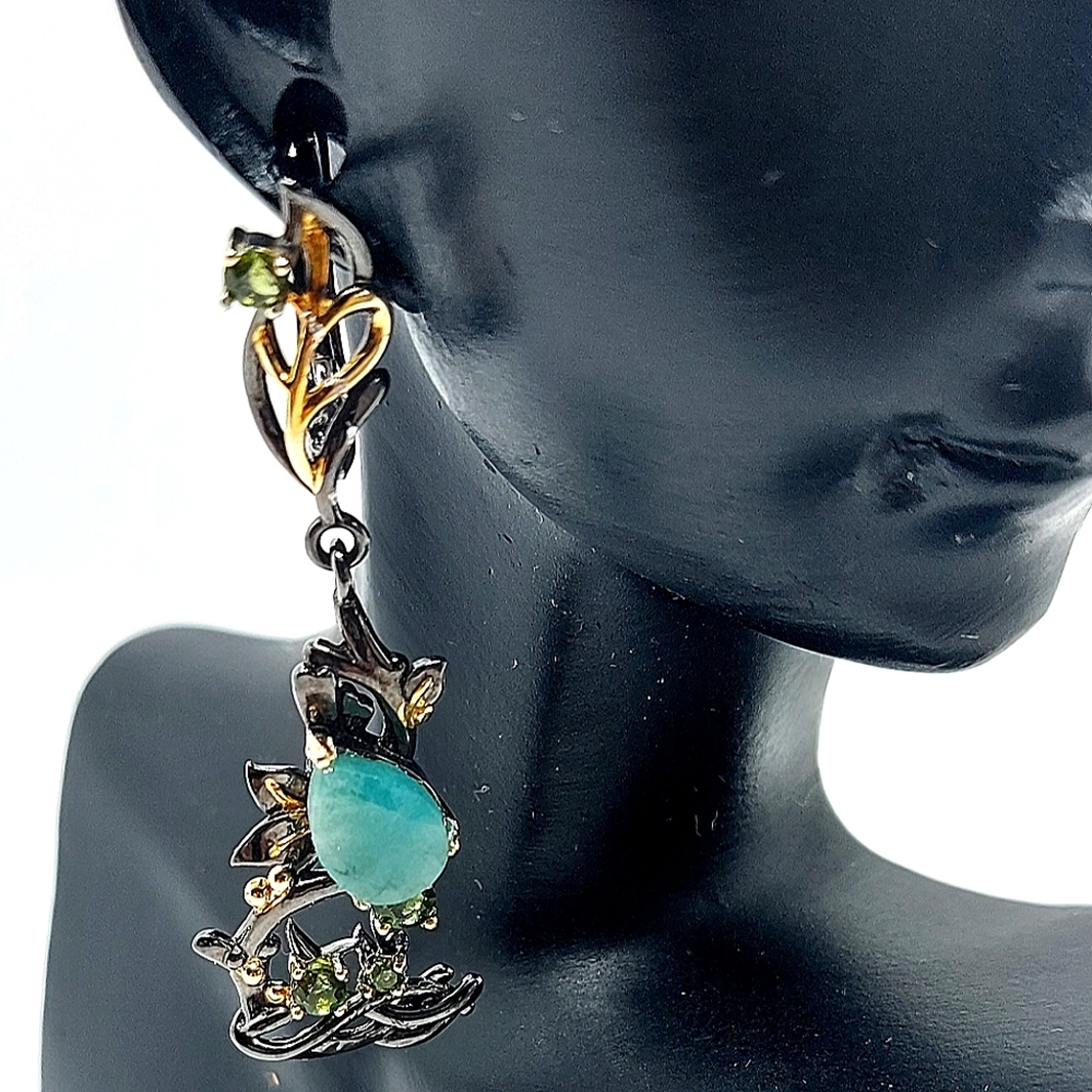 Natural Emerald 8x6mm‎ & Chrome Diopside 925 Sterling Silver Earrings